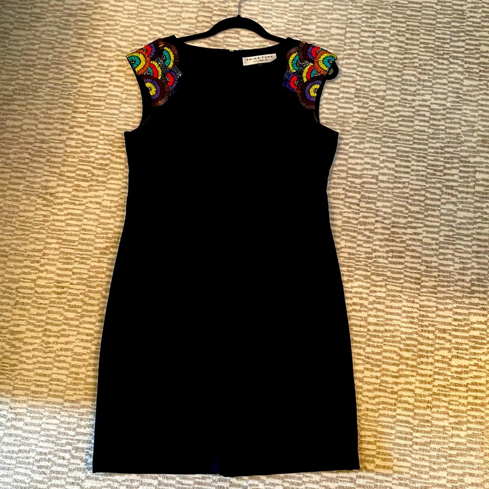 Trina Turk Black dress with beaded cap sleeves